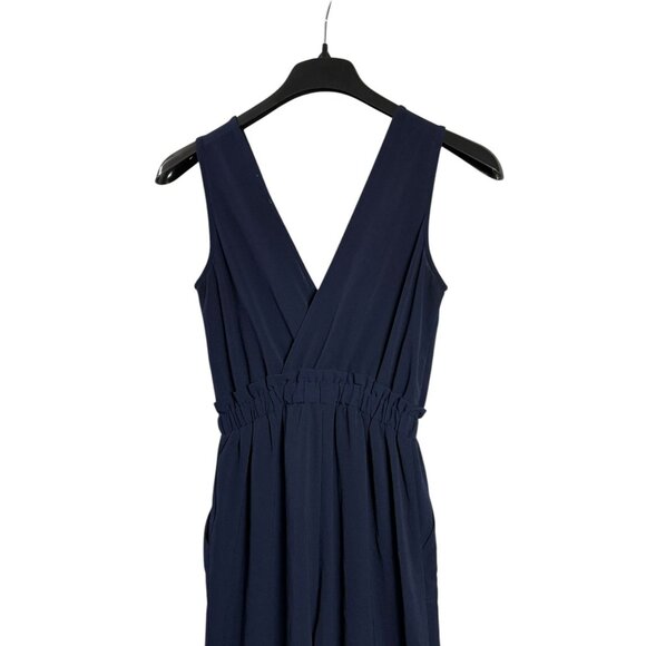 Monteau Womens Navy Jumpsuit Wide Leg Side Slits Elastic Waist V-Neck Stretch Si - Picture 5 of 10